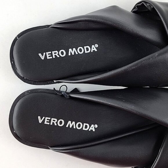 Vero Moda Black Twist Square Toe Slides Sandals Faux Leather Size 6 - Picture 5 of 11